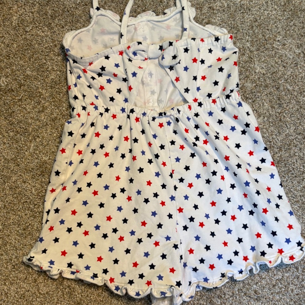 Janie & Jack Star Print Romper Girls XS 4-5 White Red Blue Patriotic Cutout Bow - Picture 2 of 7